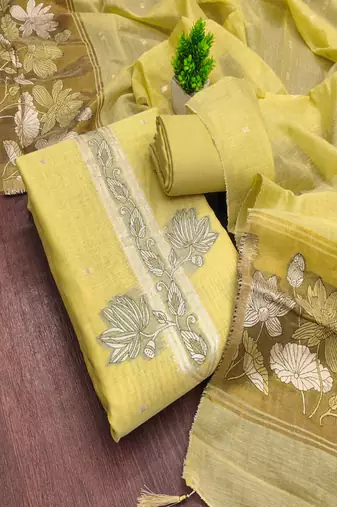 Muga cotton jamdani pichwai weaving unstitched suit with heavy santoon bottom and matching dupatta