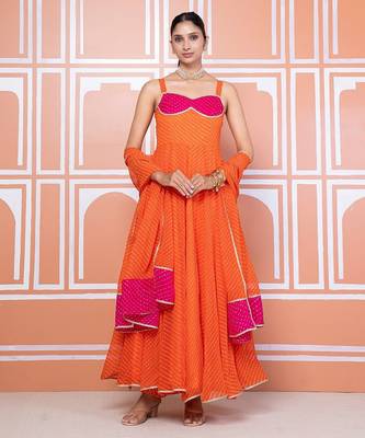 Orange lehariya anarkali set 2