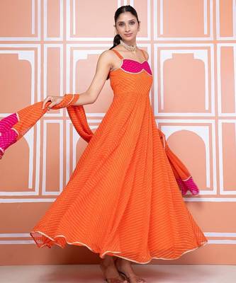 Orange lehariya anarkali set 3