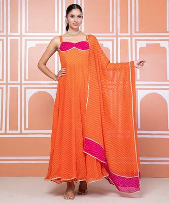 Orange lehariya anarkali set 4
