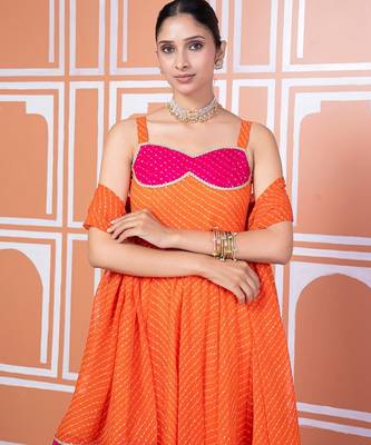 Orange lehariya anarkali set 5