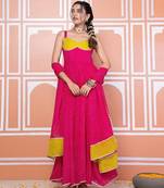Pink lehariya anarkali set