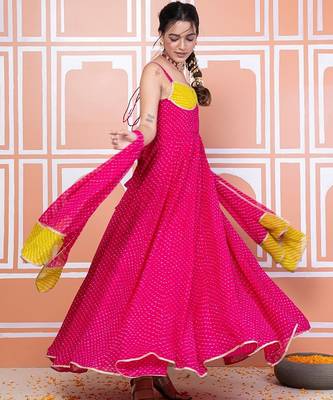 Pink lehariya anarkali set 3