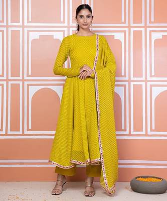 Lime green lehariya anarkali with jacket 1