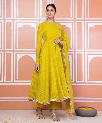 Lime green lehariya anarkali with jacket 2