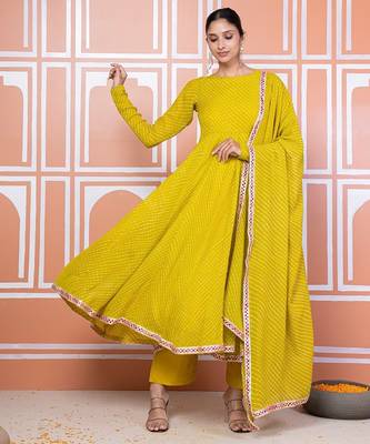 Lime green lehariya anarkali with jacket 3