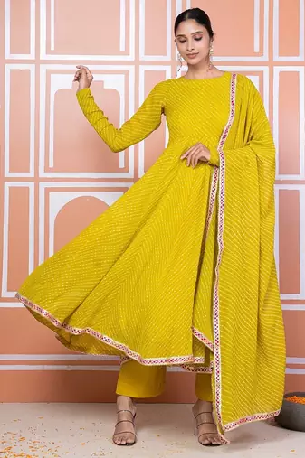 Lime green lehariya anarkali with jacket
