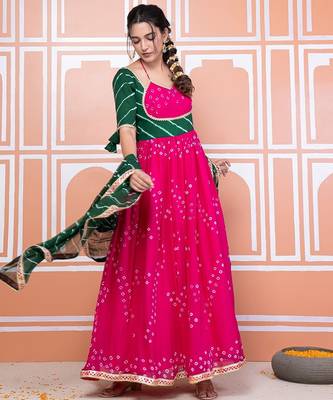 Pink bandhani anarkali set 2