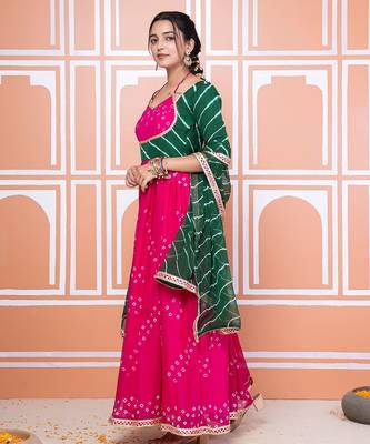 Pink bandhani anarkali set 3