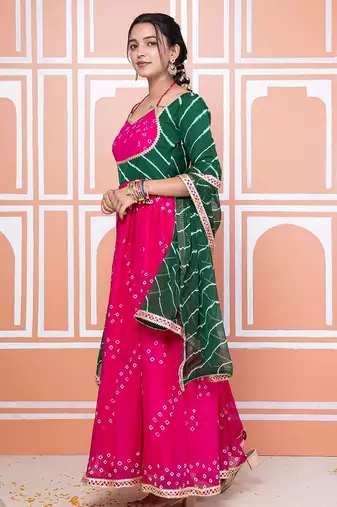 Pink bandhani anarkali set