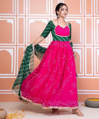 Pink bandhani anarkali set 4