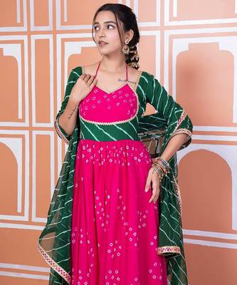 Pink bandhani anarkali set 5