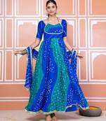 Blue bandhani anarkali set