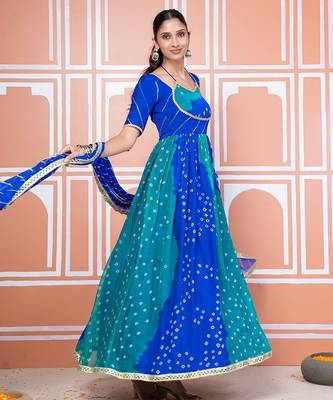 Blue bandhani anarkali set 2