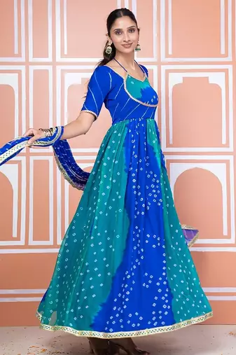 Blue bandhani anarkali set