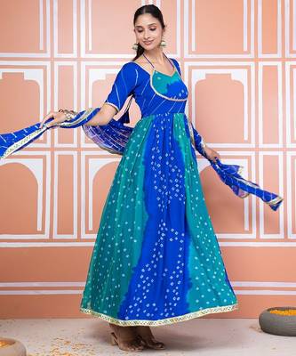 Blue bandhani anarkali set 3