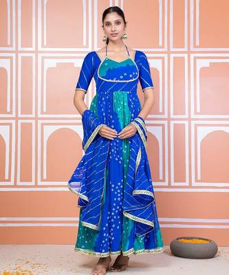 Blue bandhani anarkali set 4