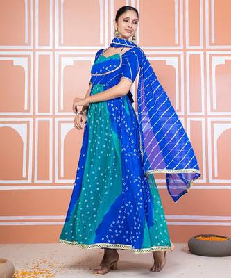 Blue bandhani anarkali set 5