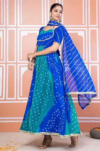 Blue bandhani anarkali set