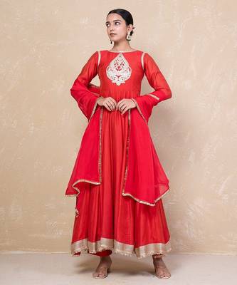 Red chanderi anarkali set 1