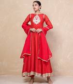 Red chanderi anarkali set