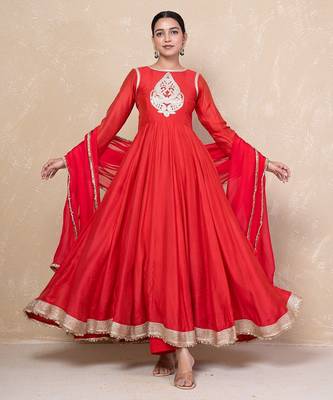 Red chanderi anarkali set 2