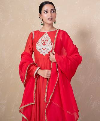 Red chanderi anarkali set 3