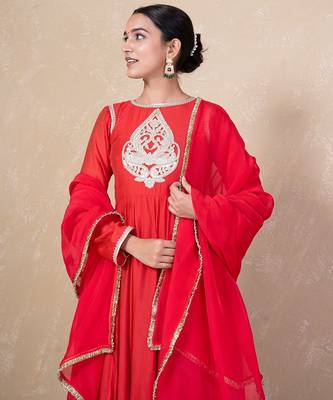 Red chanderi anarkali set 4