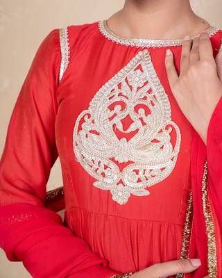 Red chanderi anarkali set 5