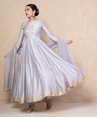 Grey chanderi anarkali set 1