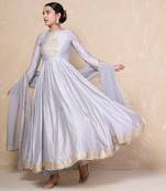 Grey chanderi anarkali set