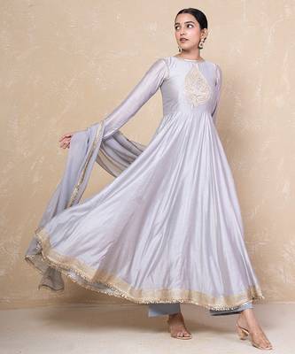 Grey chanderi anarkali set 2
