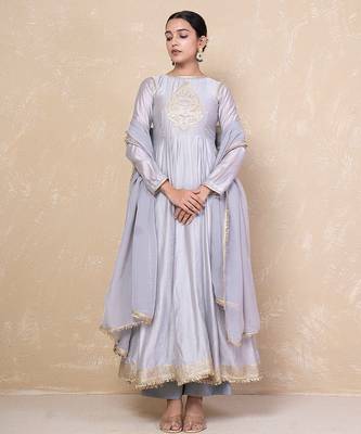 Grey chanderi anarkali set 3