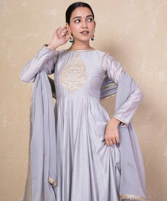Grey chanderi anarkali set 5