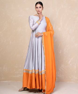 Grey-orange anarkali set 1