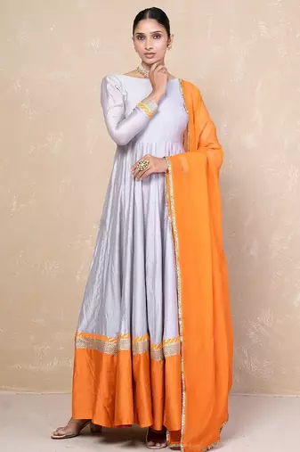 Grey-orange anarkali set