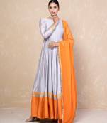 Grey-orange anarkali set