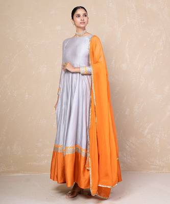Grey-orange anarkali set 2