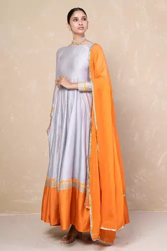 Grey-orange anarkali set