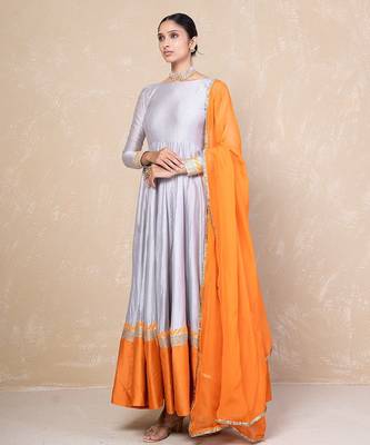 Grey-orange anarkali set 3