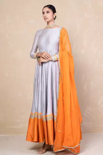 Grey-orange anarkali set