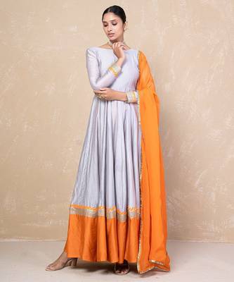 Grey-orange anarkali set 4