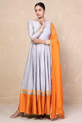 Grey-orange anarkali set