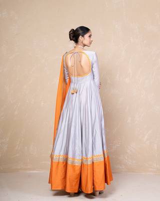Grey-orange anarkali set 5