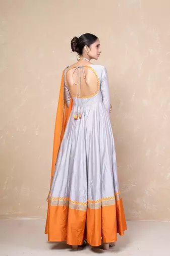Grey-orange anarkali set