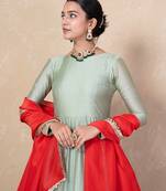 Green chanderi anarkali set