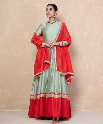 Green chanderi anarkali set 3