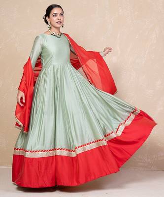 Green chanderi anarkali set 4
