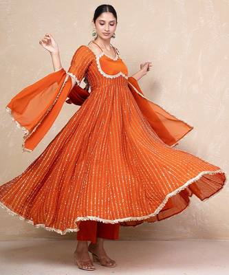 Orange anarkali set 1