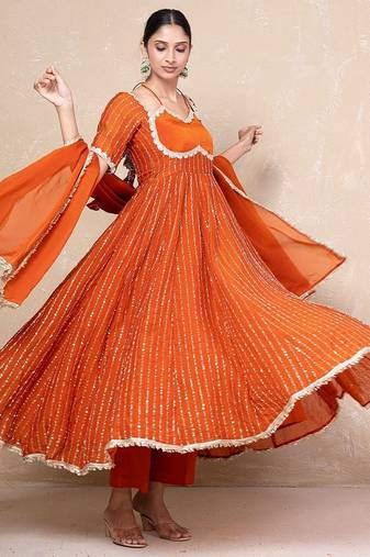 Orange anarkali set